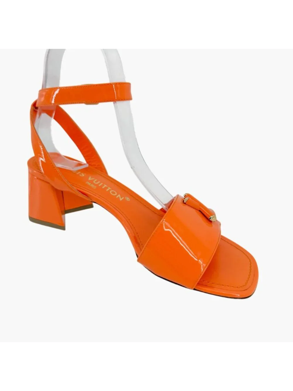 Louis Vuitton Shake LV Turnlock Sandals Orange Patent Leather Size 37 US 7 Logo